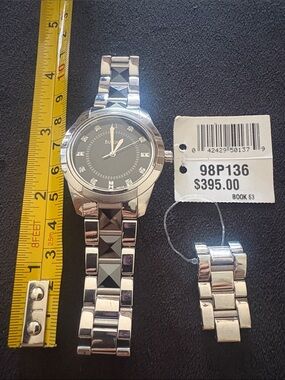 Bulova Silver Stainless Steel Women's Bracelet Watch with Black Dial
